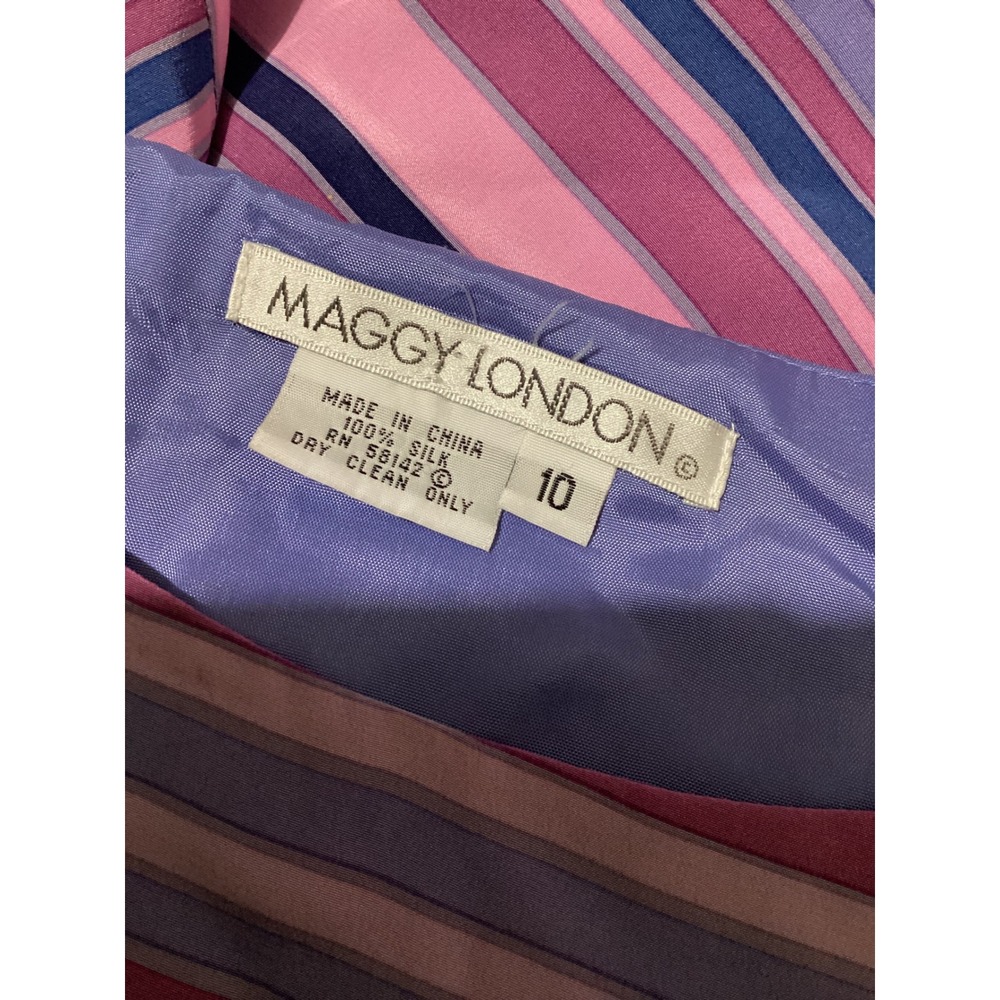 MAGGY LONDON Silk Striped Midi Dress Pink Purple Blue Sleeveless Size 10 - Picture 5 of 5